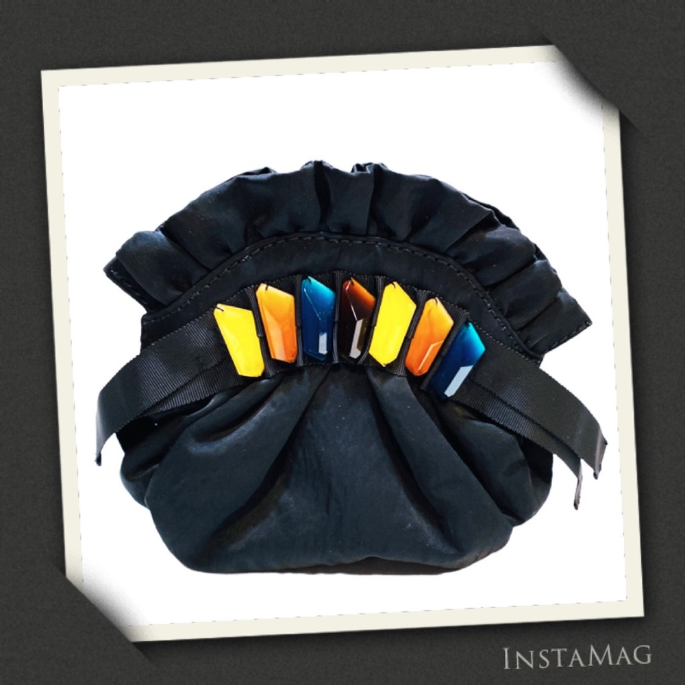 ALL DRESSED UP Black Frill Fringe Pouch Clutch
